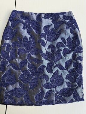 Ann Taylor Factory Satin Blue Gray Floral Brocade Lined Skirt Size 00P